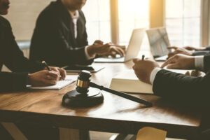 Business lawyer team during the deposition process