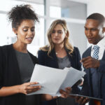 Planning, teamwork and documents with business people in office for legislation, privacy policy and lawyer. best litigation consulting firm