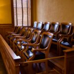 empty jury box in a courtroom before voir dire questions
