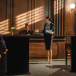 Female Prosecutor Presenting the opening statement, Making Passionate Speech to Judge, Jury. Attorney Lawyer Protecting Client